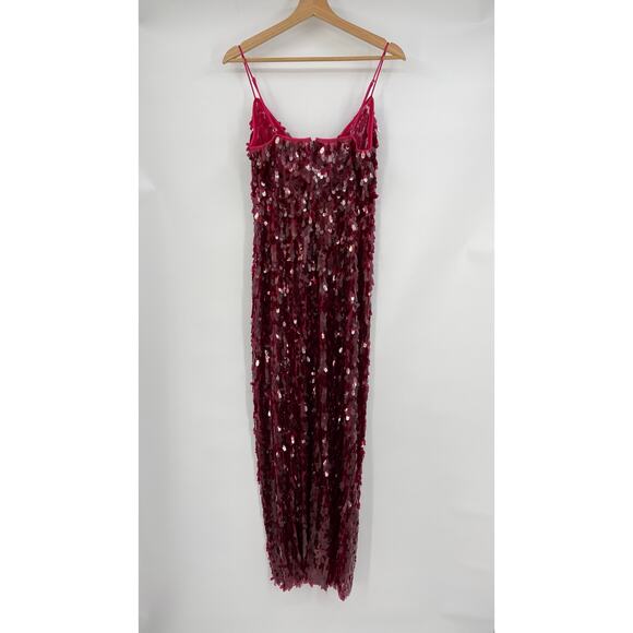 NBD | Ruby Red Sequin Paillettes Maxi Slip Dress S - Picture 3 of 16
